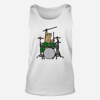 Drummer Cat Music Lover Musician Playing The Drums Unisex Tank Top | Crazezy AU
