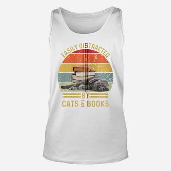 Easily Distracted By Cats And Books Funny Cat And Book Lover Zip Hoodie Unisex Tank Top | Crazezy CA