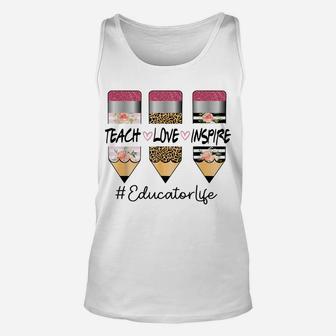Educator Life Teach Inspire Love Three Crayon Leopard Flower Unisex Tank Top | Crazezy