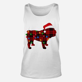 English Bulldog Red Plaid Pajama Dog Christmas Light Sweatshirt Unisex Tank Top | Crazezy