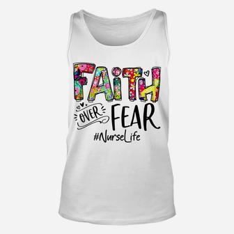 Faith Over Fear Flower Style Nurse Life Watercolor Vintage Unisex Tank Top | Crazezy