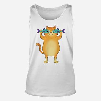 Fat Cat Catching Fish Fishy Eyes Pet Kitty Lovers Cute Unisex Tank Top | Crazezy AU
