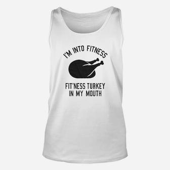 Fitness Turkey In My Mouth Funny Thanksgiving Thankful Graphic Unisex Tank Top | Crazezy AU