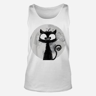 Full Moon Cat | Cute Cat In Front Of Moon | Black Cat Unisex Tank Top | Crazezy UK