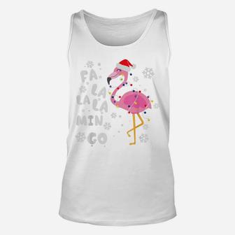 Funny Christmas Flamingo Festive Lights Snowflakes Santa Hat Unisex Tank Top | Crazezy