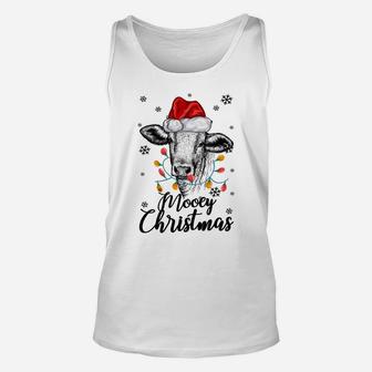 Funny Cow With Santa Hat Mooey Christmas Lights Gift Heifers Sweatshirt Unisex Tank Top | Crazezy
