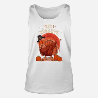 Funny Cute Turkey Doing Dabbing Dance For Thanksgiving Day Unisex Tank Top | Crazezy DE