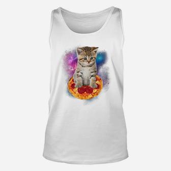 Funny Galaxy Cat Shirt | Space Cat Eat Pizza And Taco Shirt Unisex Tank Top | Crazezy DE