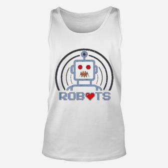 Funny Retro Robots With Heart Cool Robotics Lover Unisex Tank Top - Thegiftio UK