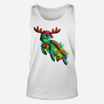 Funny Sea Turtle Christmas Lights Santa Hat Turtle Xmas Gift Sweatshirt Unisex Tank Top | Crazezy CA