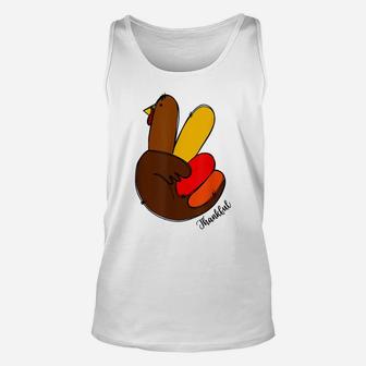 Funny Thanksgiving Peace Sign Turkey Thankful Unisex Tank Top | Crazezy CA