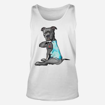 Funny Women Gifts Dog Pitbull I Love Dad Tattoo Gift Unisex Tank Top | Crazezy