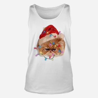 Funny Xmas Persian Cat Christmas Lights Adorable Face Fluffy Unisex Tank Top | Crazezy