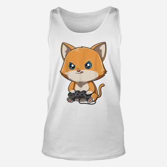 Gaming Cat Gamer Cat Playing Video Games Cat Lovers Unisex Tank Top | Crazezy CA