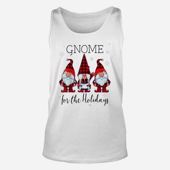 Gnome For The Holidays Buffalo Plaid 3 Gnomes Christmas Xmas Raglan Baseball Tee Unisex Tank Top | Crazezy CA