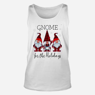 Gnome For The Holidays Buffalo Plaid 3 Gnomes Christmas Xmas Unisex Tank Top | Crazezy