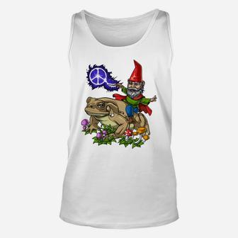 Gnome Riding Frog Hippie Peace Fantasy Psychedelic Forest Sweatshirt Unisex Tank Top | Crazezy DE