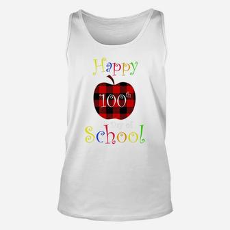 Happy 100Th Day Of School, Apple With Red Plaid Teacher Gift Unisex Tank Top | Crazezy