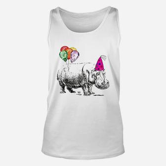 Hippo Wearing A Birthday Hat With Party Balloons Par Unisex Tank Top | Crazezy