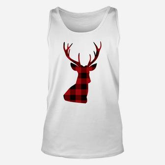 Holiday Christmas Reindeer Deer Buffalo Plaid Shirts Unisex Tank Top | Crazezy DE
