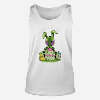 I Believe Bunny Rabbit Alien Easter Egg Hunting Funny Unisex Tank Top | Crazezy