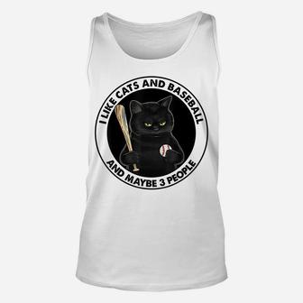 I Like Cats And Baseball And Maybe 3 People Black Cat Unisex Tank Top | Crazezy