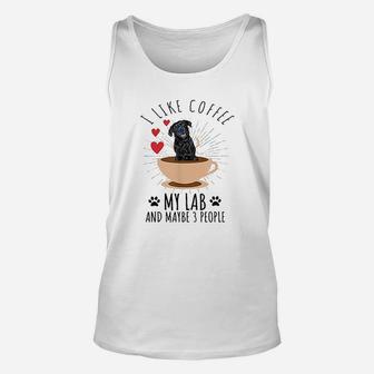 I Like Coffee My Lab And Maybe 3 People Black Labrador Unisex Tank Top | Crazezy DE