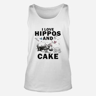 I Love Hippos And Cake Unisex Tank Top | Crazezy