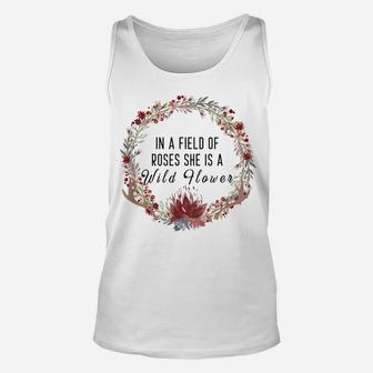 In A Field Of Roses, She Is A Wild Flower, Floral Boho Unisex Tank Top | Crazezy UK