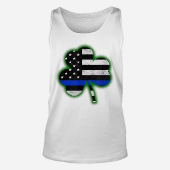 Irish Police Shirt Shamrock Thin Blue Line Usa America Flag Unisex Tank Top | Crazezy DE