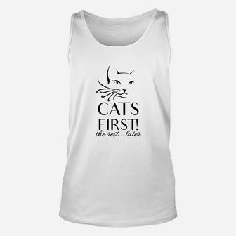 Katzenliebhaber Baumwoll-Unisex TankTop, Cats First - The Rest... Later Aufdruck - Seseable