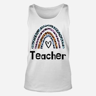 Leopard Boho Rainbow Teacher Love Women Unisex Tank Top | Crazezy