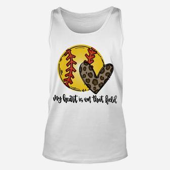 Leopard My Heart Is On That Field Softball Game Day Vibes Sweatshirt Unisex Tank Top | Crazezy AU