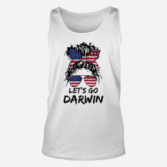 Lets Go Darwin Messy Bun American Flag Let's Go Darwin Unisex Tank Top | Crazezy AU