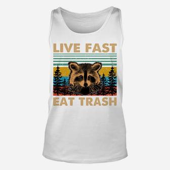 Live Fast Eat Trash Funny Raccoon Camping Vintage Retro Sweatshirt Unisex Tank Top | Crazezy