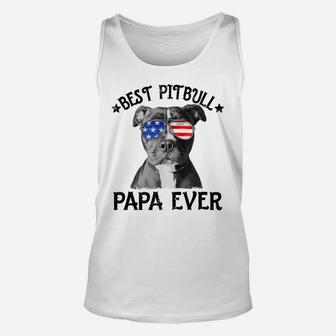 Mens Best Pitbull Papa Ever Dog Dad American Flag 4Th Of July Unisex Tank Top | Crazezy