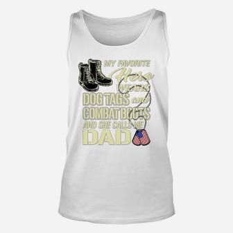 Mens Hero Wears Dog Tags Combat Boots Proud Army Dad Of Daughter Unisex Tank Top | Crazezy AU