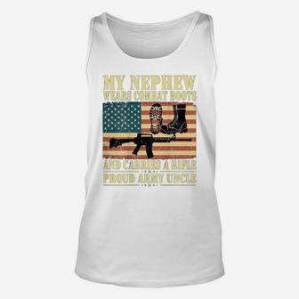 Mens My Nephew Wears Combat Boots Shirt Military Proud Army Uncle Unisex Tank Top | Crazezy