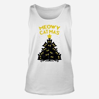 Meowy Catmas Black Cats Tree Funny Cat Owner Christmas Gift Sweatshirt Unisex Tank Top | Crazezy CA