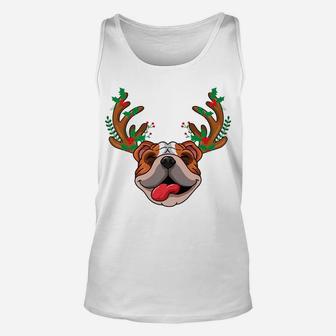 Merry Bulldog Christmas Funny Moose Horn Family Xmas Unisex Tank Top | Crazezy CA