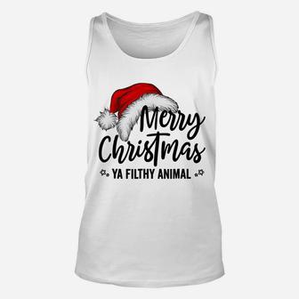 Merry Christmas Animal Filthy Ya Funny Santa Hat Unisex Tank Top | Crazezy