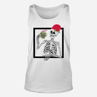 Merry Christmas Funny Santa Hat Christmas Drink Skeleton Sweatshirt Unisex Tank Top | Crazezy UK