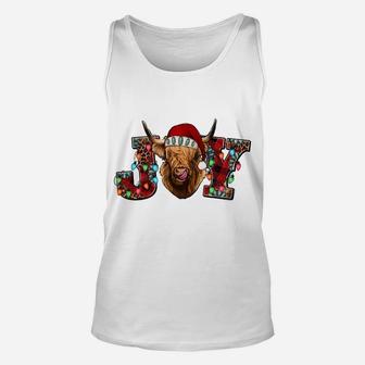 Merry Christmas Joy Heifer Dairy Cow Santa Cow Buffalo Plaid Sweatshirt Unisex Tank Top | Crazezy AU
