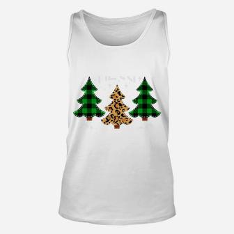 Merry Christmas Tee Leopard & Green Buffalo Plaid Xmas Tree Sweatshirt Unisex Tank Top | Crazezy