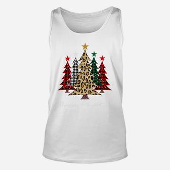 Merry Christmas Trees With Buffalo Plaid & Leopard Design Unisex Tank Top | Crazezy CA