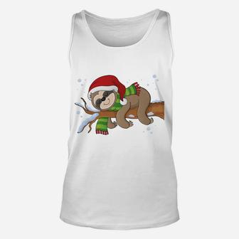 Merry Slothmas Cute Sloth Wear Santa Hat Cute Christmas Gift Unisex Tank Top | Crazezy