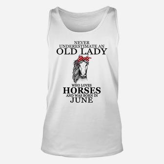 Never Underestimate An Old Lady Who Loves Horses June Unisex Tank Top | Crazezy