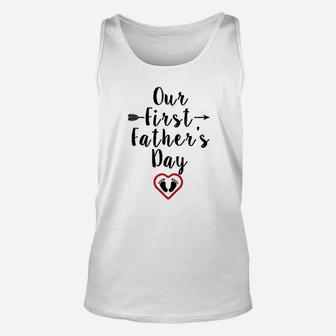 Our First Fathers Day Outfits For Dad And Baby Unisex Tank Top | Crazezy
