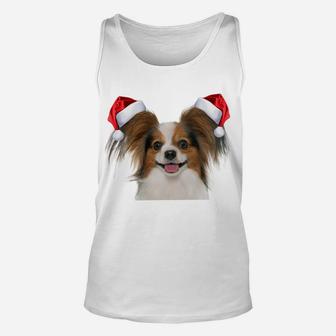 Papillion Shirt Fun Dog Santa Hat Image Funny Christmas Gift Sweatshirt Unisex Tank Top | Crazezy DE