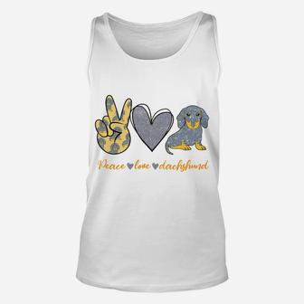Peace Love Dachshund Dog Shirt Funny Dachshund Lover Gifts Sweatshirt Unisex Tank Top | Crazezy AU